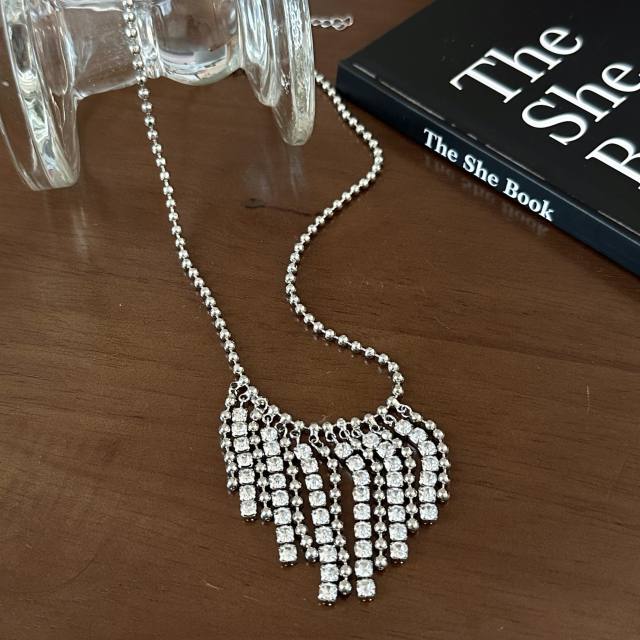 Vintage rhinestone bead tassel necklace