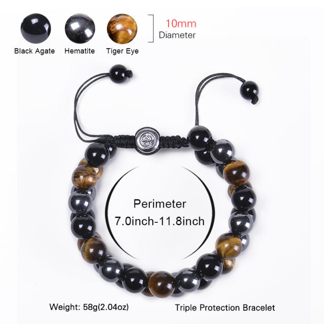 10mm tiger eye beads natural bead braid bracelet for men