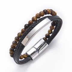 Hot sale color natural stone PU leather layer bangle for men