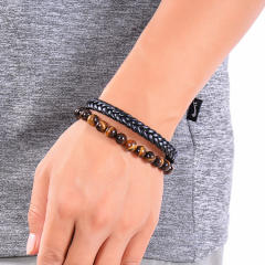 Natural beads tiger eye beads two layer bracelet for men