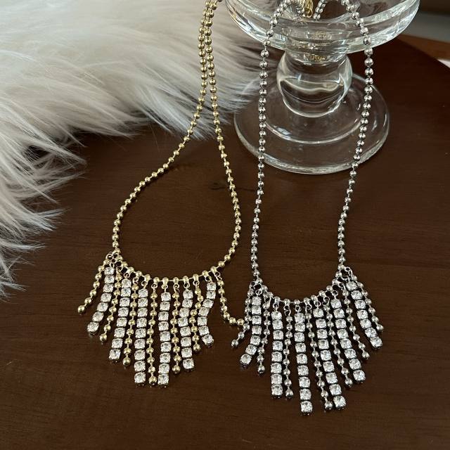 Vintage rhinestone bead tassel necklace