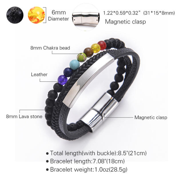 Hot sale color natural stone PU leather layer bangle for men