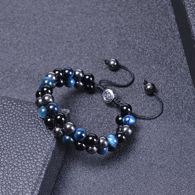 Blue color tiger eye  beads braid bracelet for men