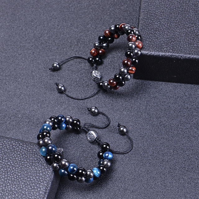 Blue color tiger eye  beads braid bracelet for men