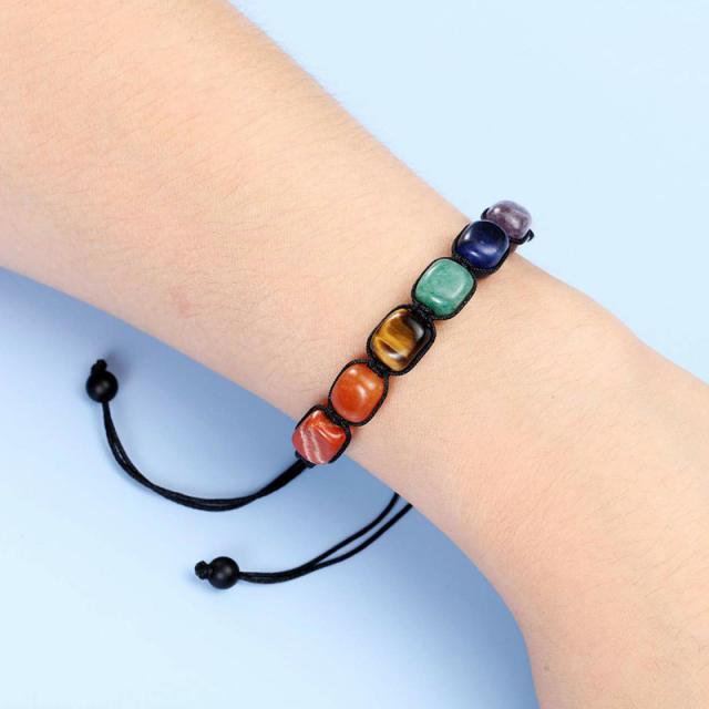 Hot sale colorful natural stone yoga stone braid bracelet