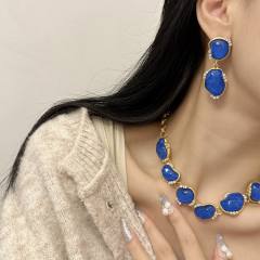 Easy match geometric resin blue jewelry set