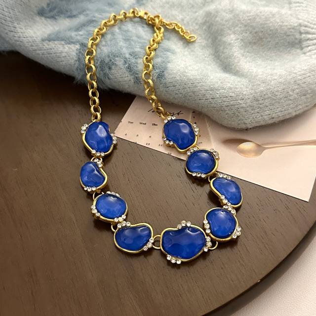 Easy match geometric resin blue jewelry set