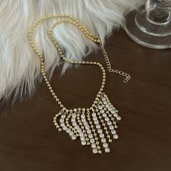 Vintage rhinestone bead tassel necklace