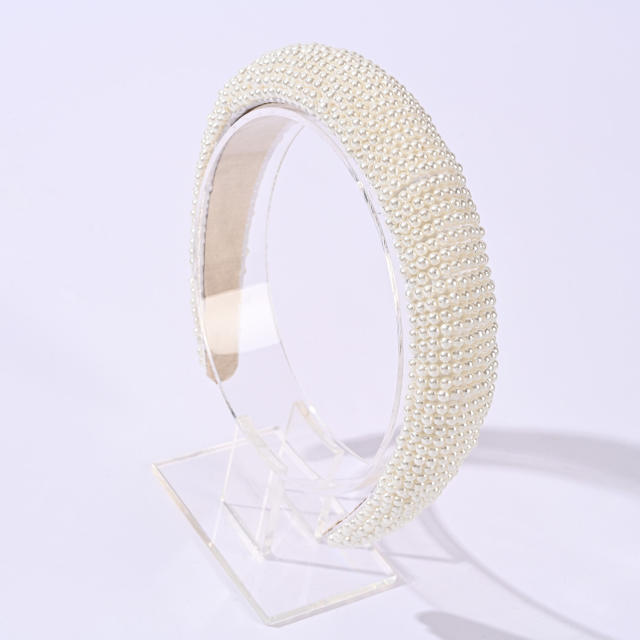 Occident fashion pearl beads white padded headband