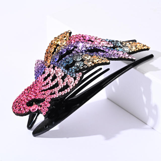 Korean fashion pave setting rhinestone peacock hair claw clips