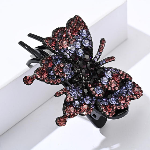 Luxury pave setting rhinestone butterfly hair claw clips