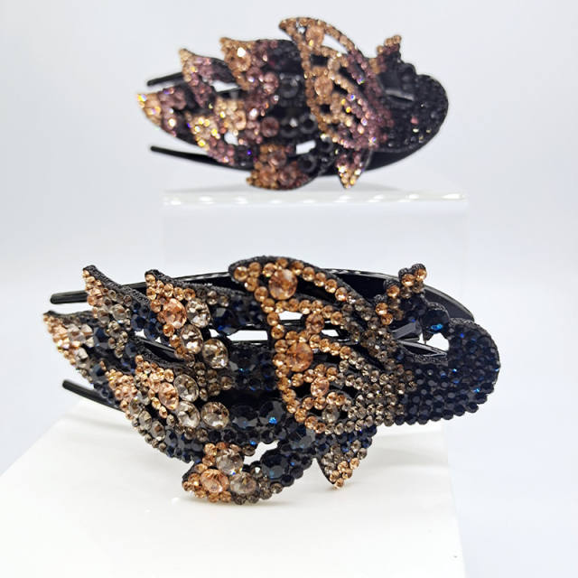 Korean fashion pave setting rhinestone peacock hair claw clips