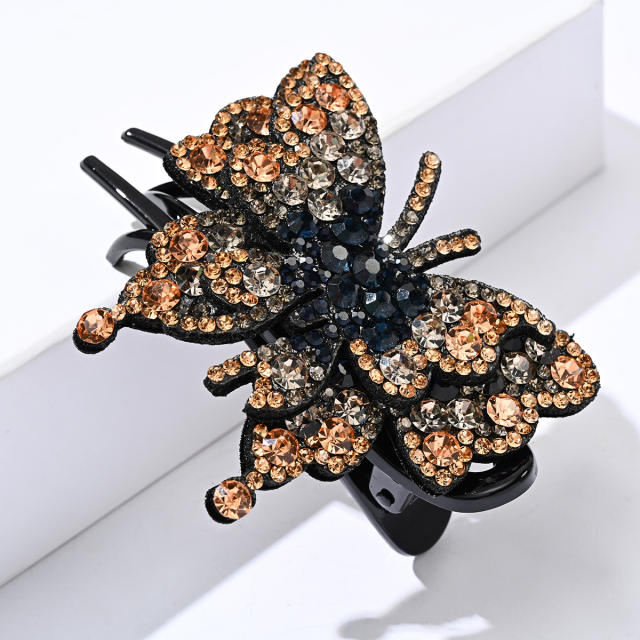 Luxury pave setting rhinestone butterfly hair claw clips