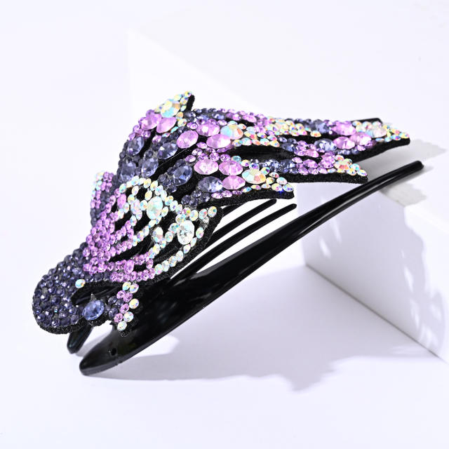 Korean fashion pave setting rhinestone peacock hair claw clips