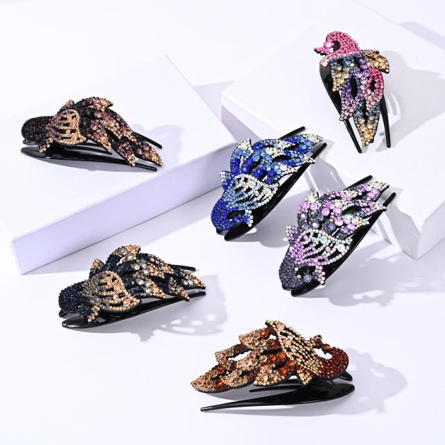Korean fashion pave setting rhinestone peacock hair claw clips