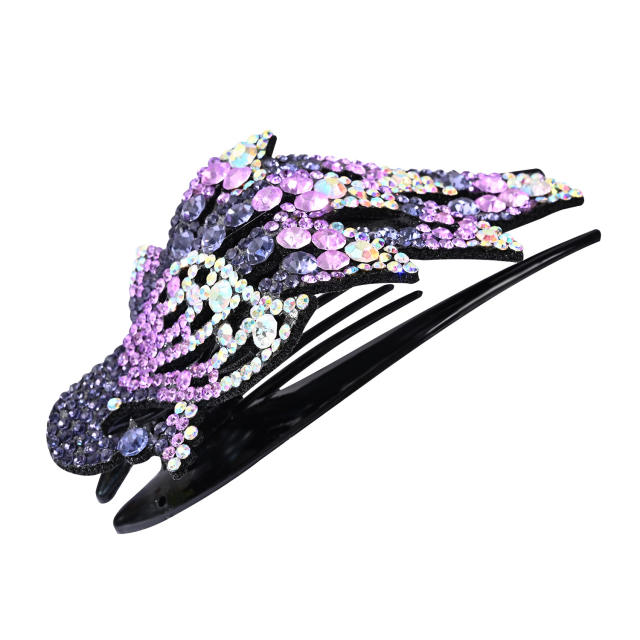 Korean fashion pave setting rhinestone peacock hair claw clips