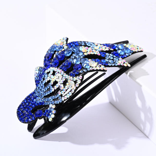 Korean fashion pave setting rhinestone peacock hair claw clips