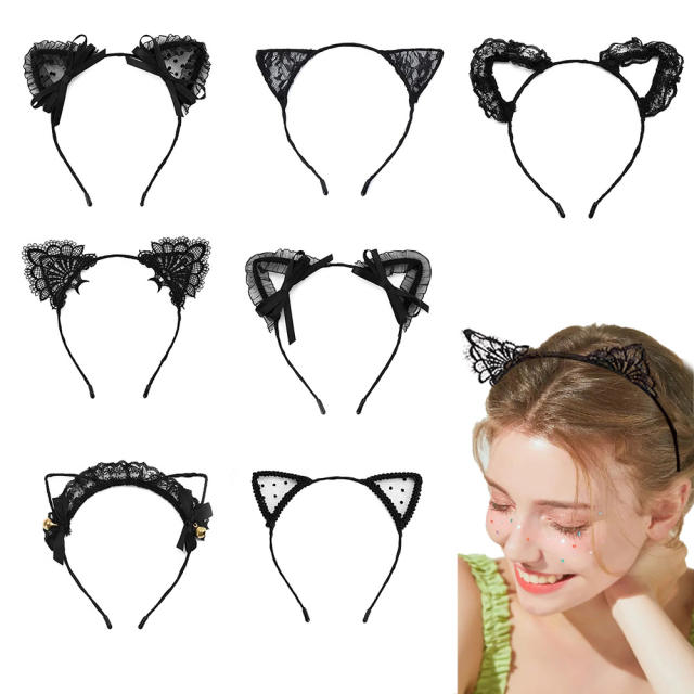 Sexy black lace cat ear headband
