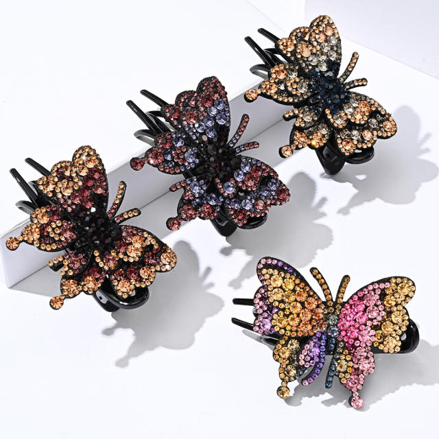 Luxury pave setting rhinestone butterfly hair claw clips