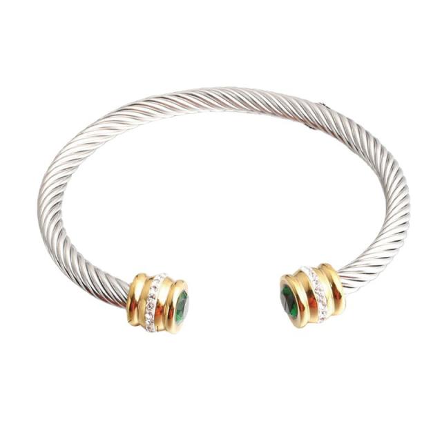 Hot sale birthstone setting stainless steel wire bangle