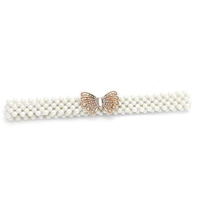 INS korean fashion rhinestone faux pearl beads elastic corset belt