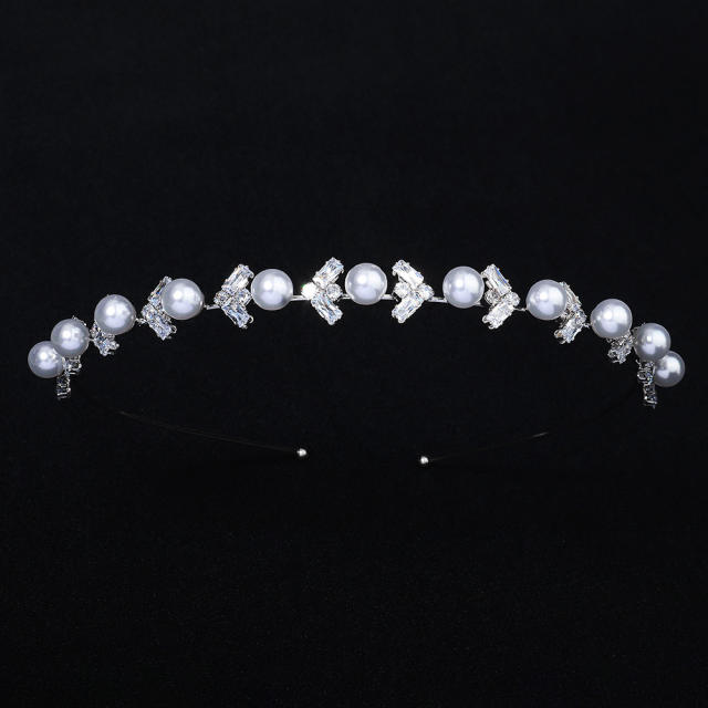 Korean fashion elegant pearl cubic zircon wedding headband
