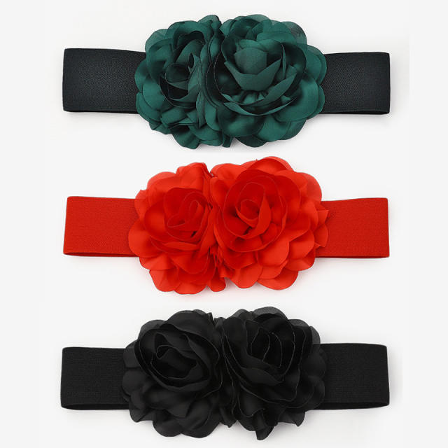 Fashionable fabric flower elastic corset belt for women