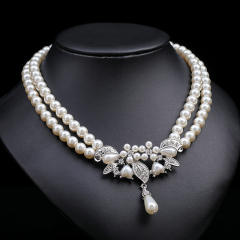 Elegant two layer faux pearl bead jewelry set