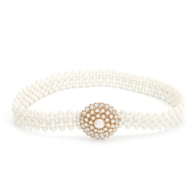 INS korean fashion rhinestone faux pearl beads elastic corset belt