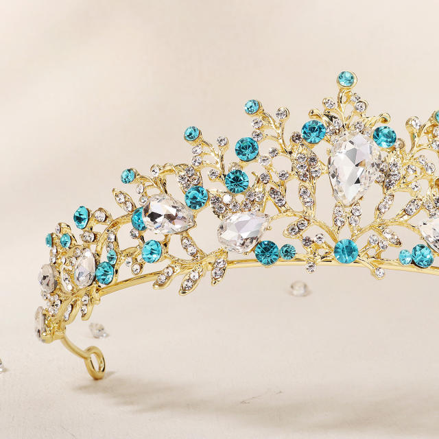 2pcs blue rhinestone setting crown earrings set