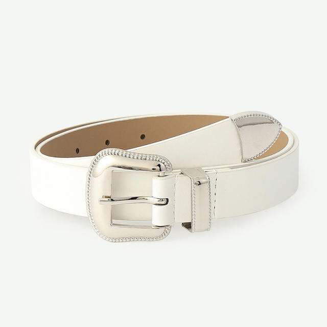 Concise silver metal buckle belt for women