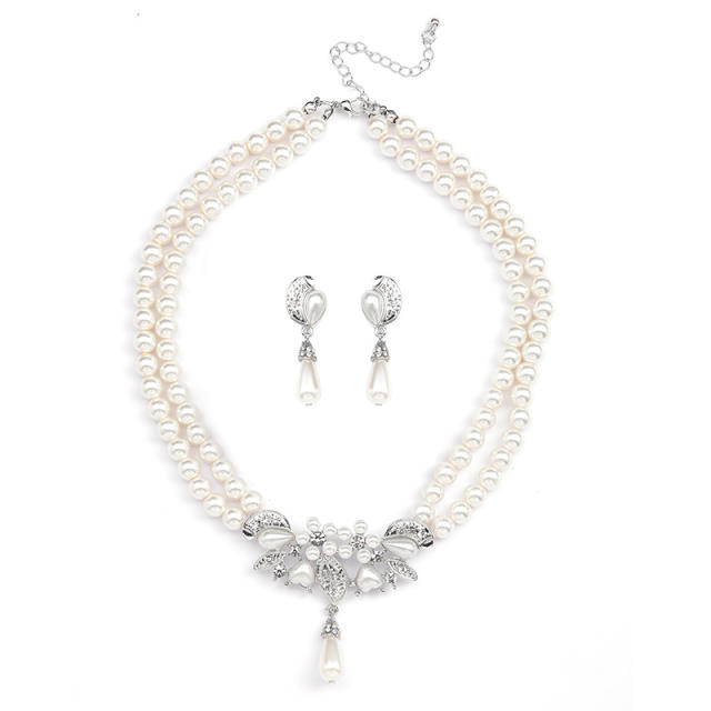 Elegant two layer faux pearl bead jewelry set