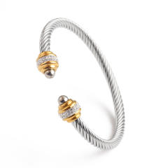 Occident fashion rhinestone setting stainless steel wire bangle