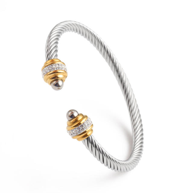 Occident fashion rhinestone setting stainless steel wire bangle