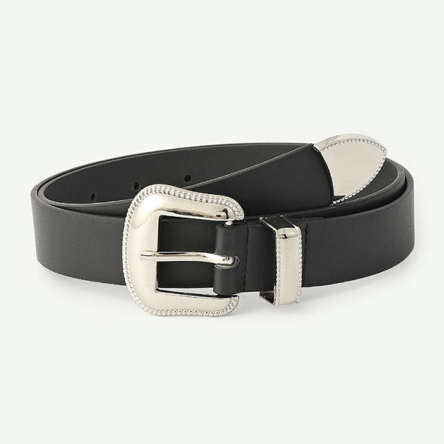 Concise silver metal buckle belt for women