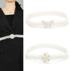 Occident fashion faux pearl beads elastic corset belt for women