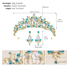 2pcs blue rhinestone setting crown earrings set