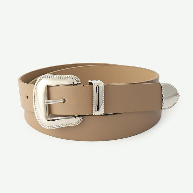 Concise silver metal buckle belt for women