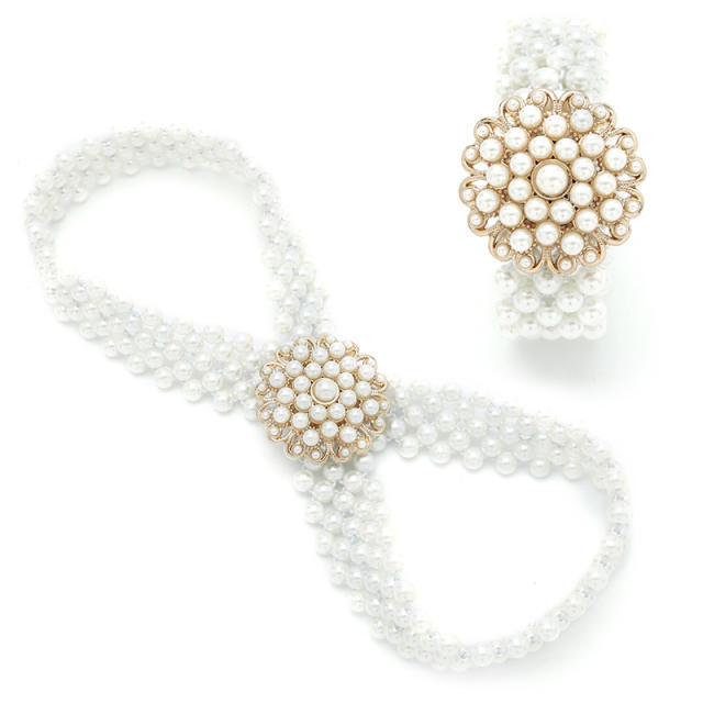 Occident fashion faux pearl beads elastic corset belt for women