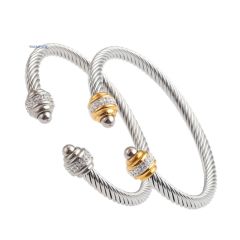 Occident fashion rhinestone setting stainless steel wire bangle