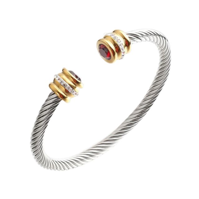 Hot sale birthstone setting stainless steel wire bangle