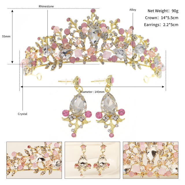 2pcs blue rhinestone setting crown earrings set