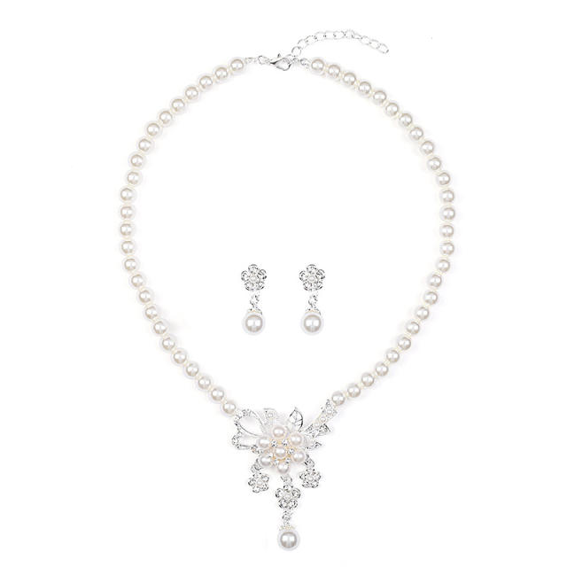 Korean fashion easy match faux pearl necklace set