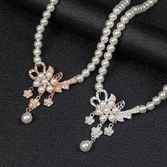 Korean fashion easy match faux pearl necklace set