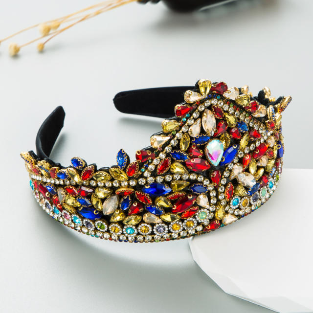 Occident fashion color glass crystal statement crown headband