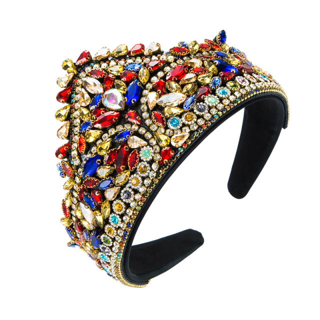 Occident fashion color glass crystal statement crown headband
