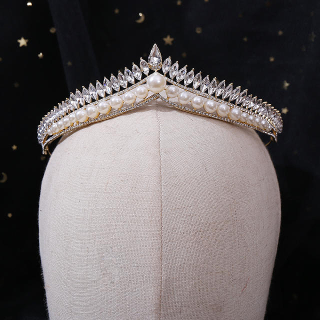 Elegant pearl bead rhinestone setting crown