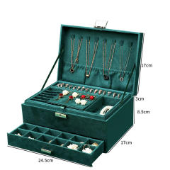 Three layer green color large capacity jewelry box with lock
