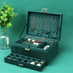 Three layer green color large capacity jewelry box with lock