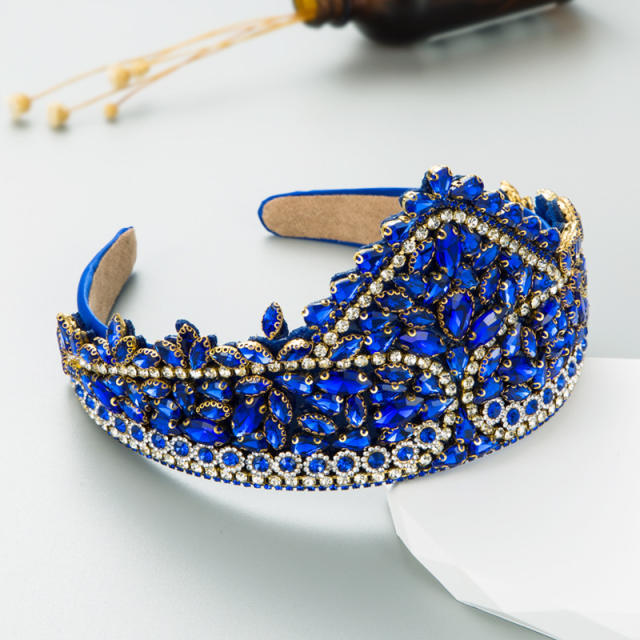 Occident fashion color glass crystal statement crown headband